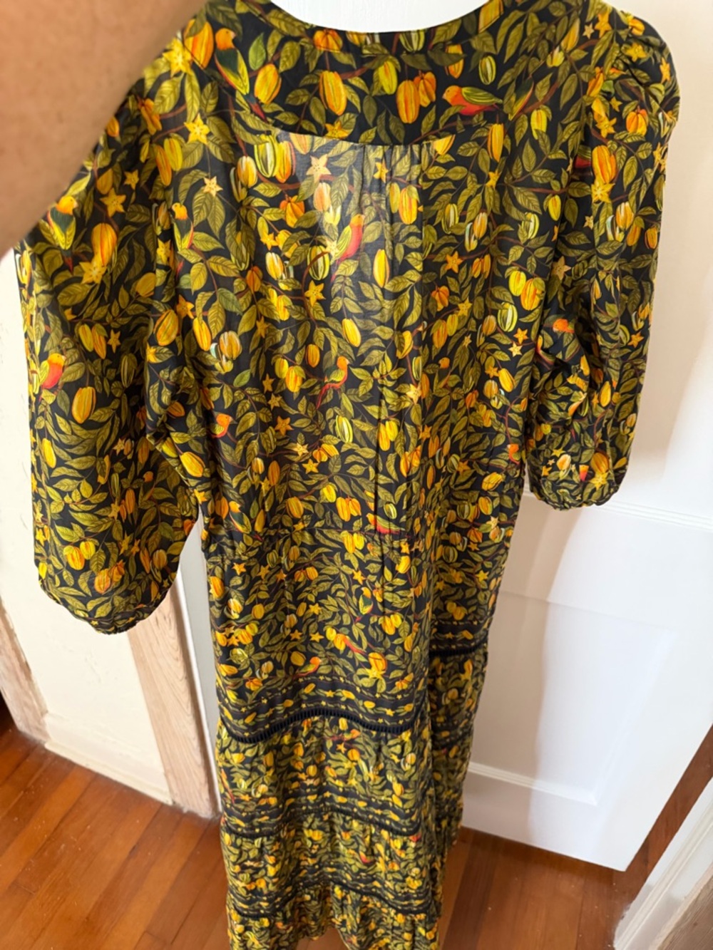 FARM Rio Olive Green, Black and Mustard Tropical Floral Tiered Maxi Dress - Picture 5 of 7